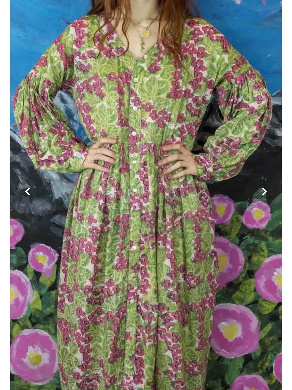 XiwiKijFloral Maxi Dress in Green and Pink size S